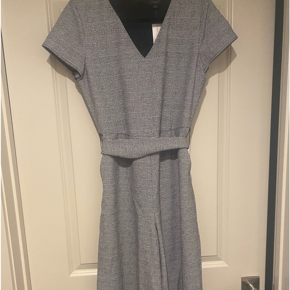 Ann Taylor Wide Leg Grey Plaid Jumpsuit